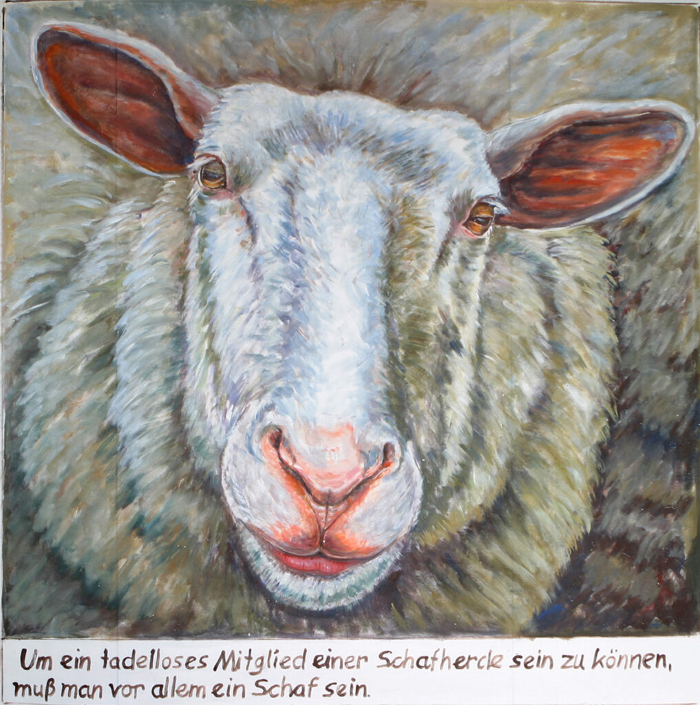 2014 Schaf / Acryl auf Netzvinyl / 145×145 cm 2014 Schaf / Acryl auf Netzvinyl / 145×145 cm